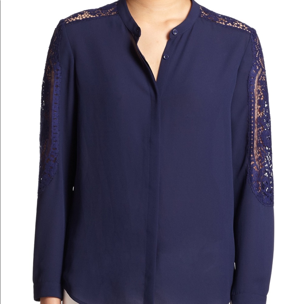 The Kooples Lace Trim Crepe Blouse